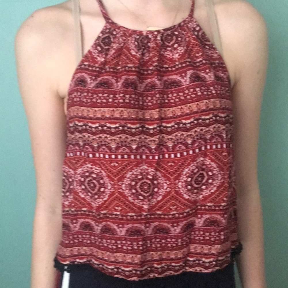 Burgundy Tribal Flowy Halter Top